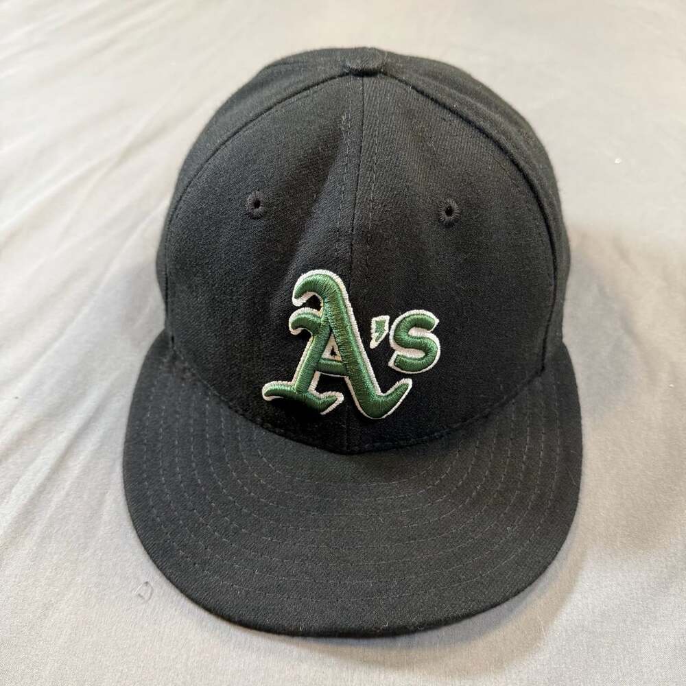 Oakland Athletics A’s New Era 59FIFTY Black Green Fitted Hat Size 6 7/8